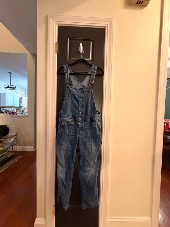 Free People Button-Up Denim Overalls in Medium Blue - Picture 1 of 6